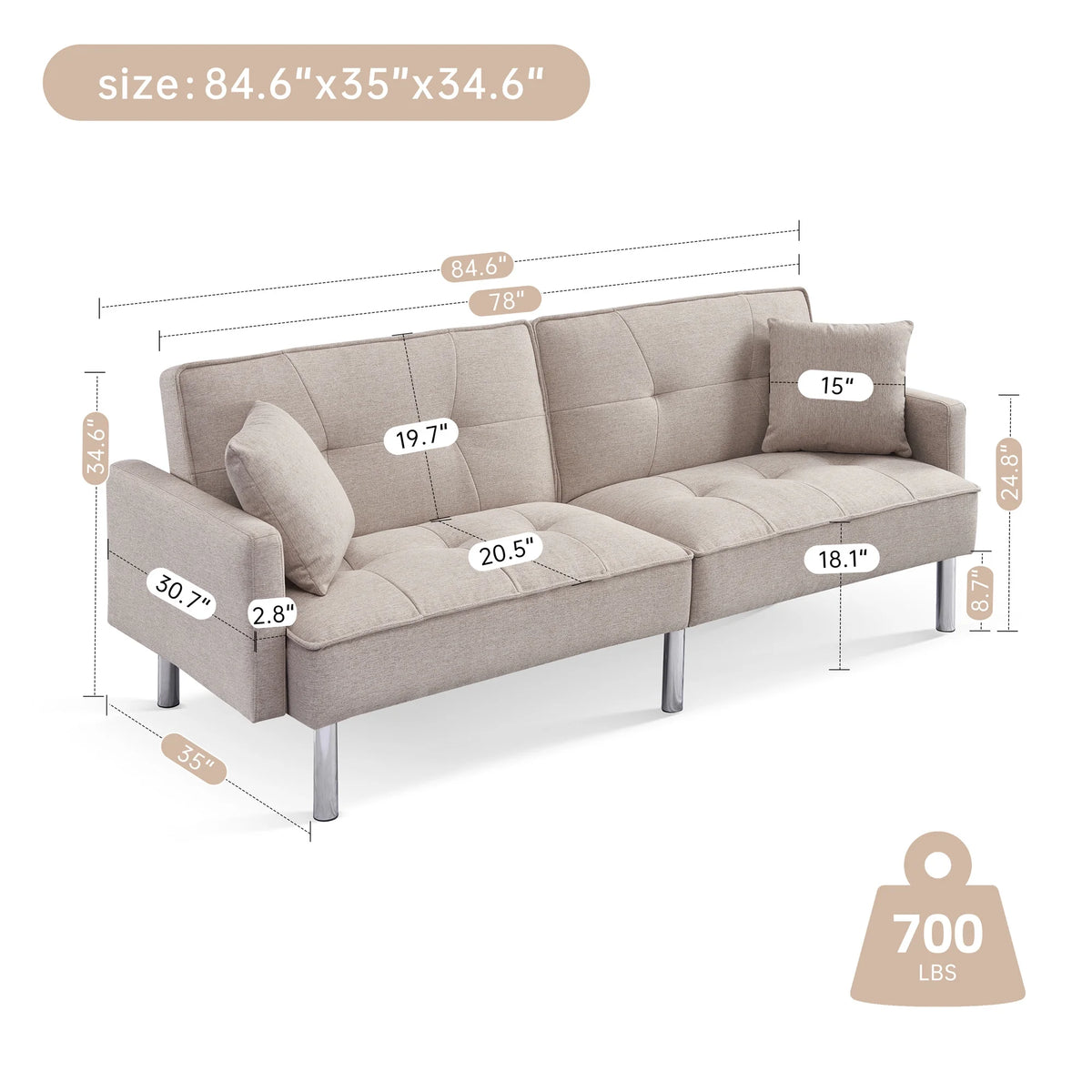 Beige Velvet Tufted Convertible Sofa Sleeper U427