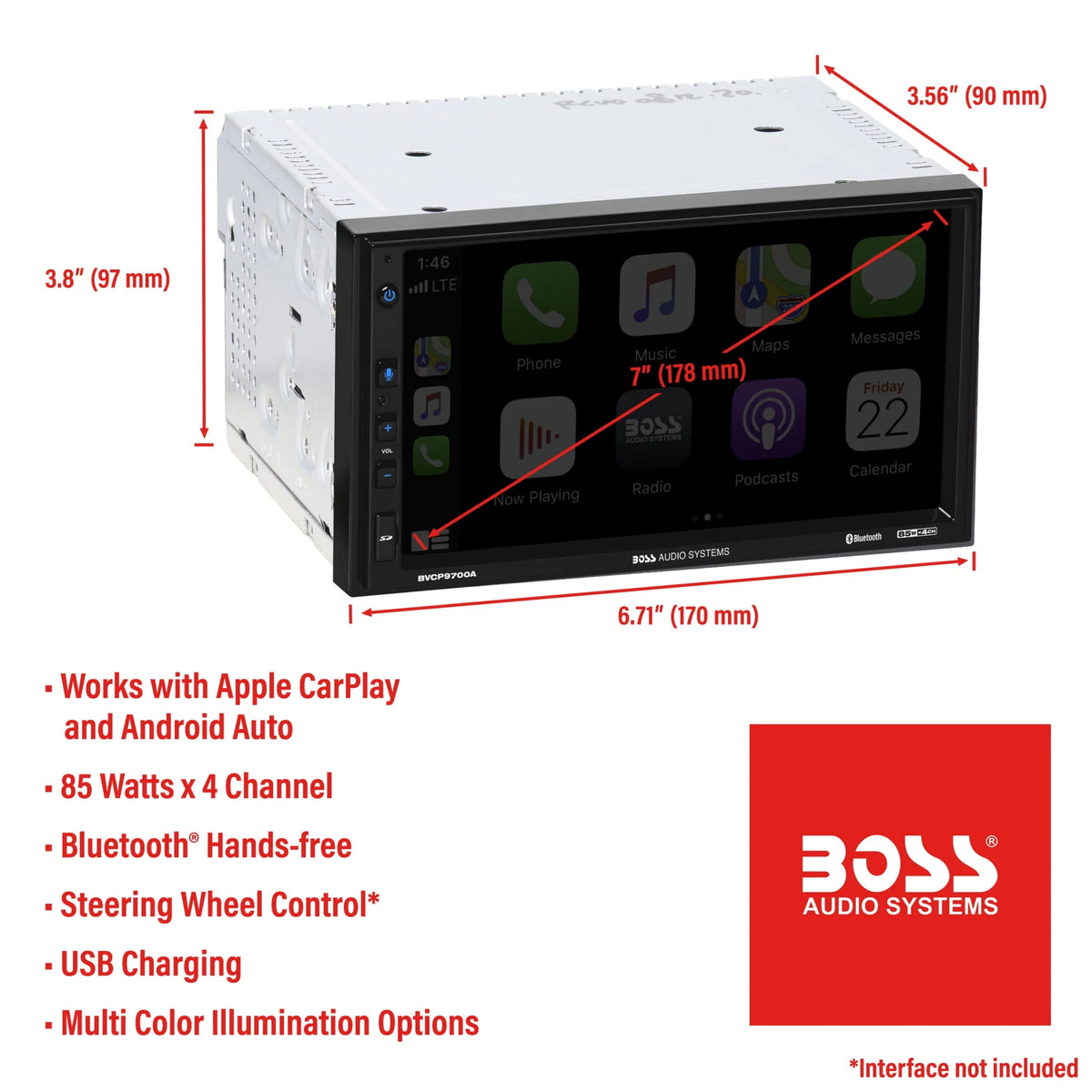 2 Din Apple CarPlay Android Auto Car Stereo System E643452
