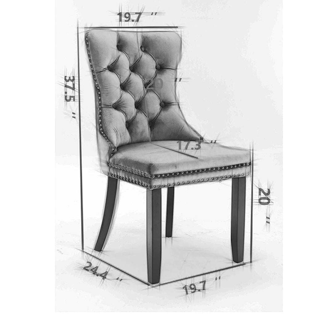 Set of 2 Velvet Upholstered Tufted Dining Chairs with Ring Back and Nailhead Trim Gray O747