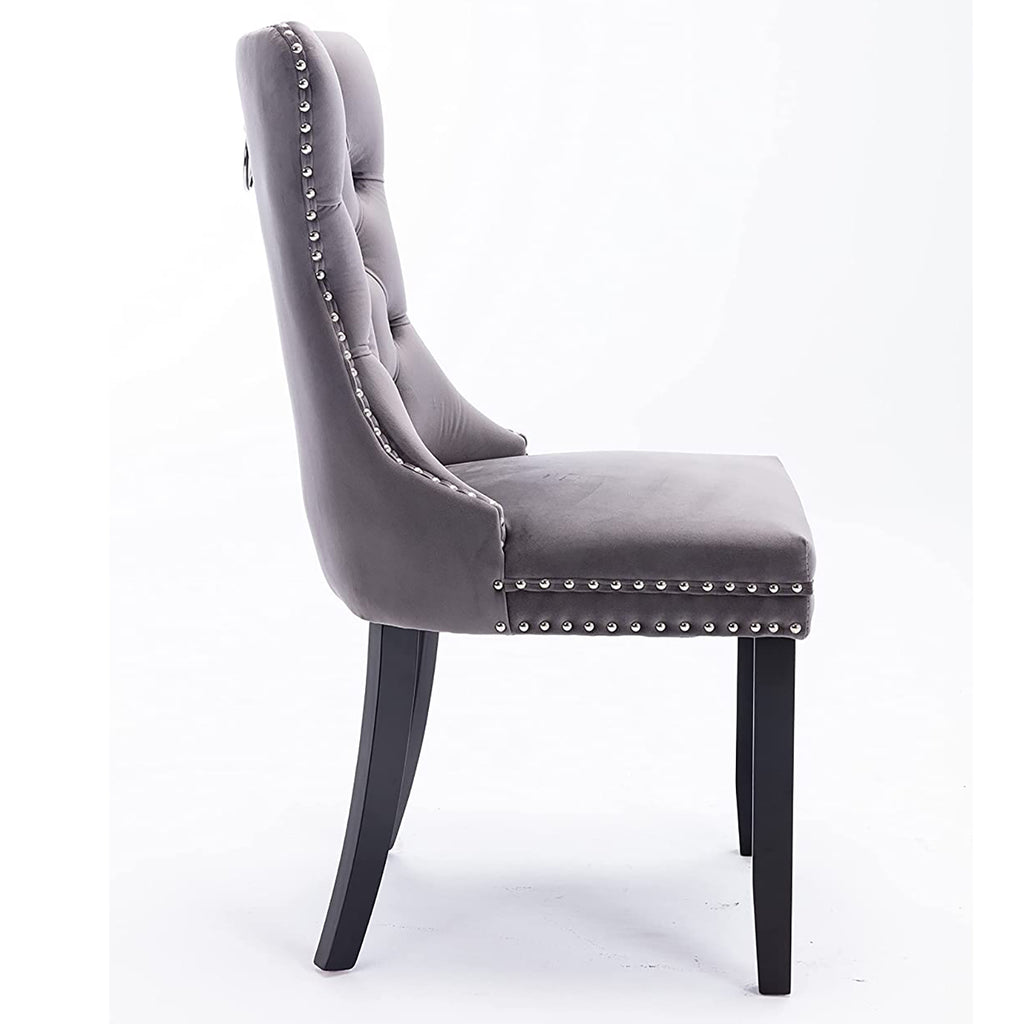 Set of 2 Velvet Upholstered Tufted Dining Chairs with Ring Back and Nailhead Trim Gray O747