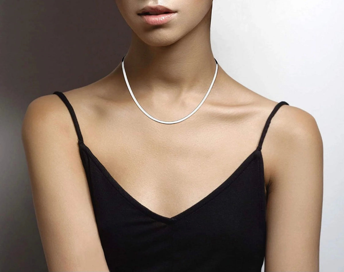 925 Sterling Silver Herringbone Chain Necklace Z60034