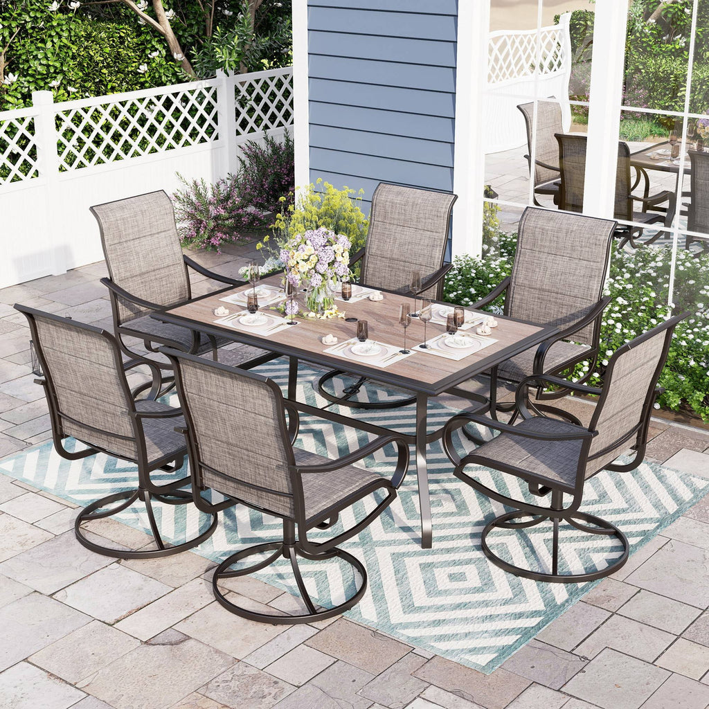 Outdoor Patio Dining Table for 6 Metal Frame Wood-Look Top Q230853