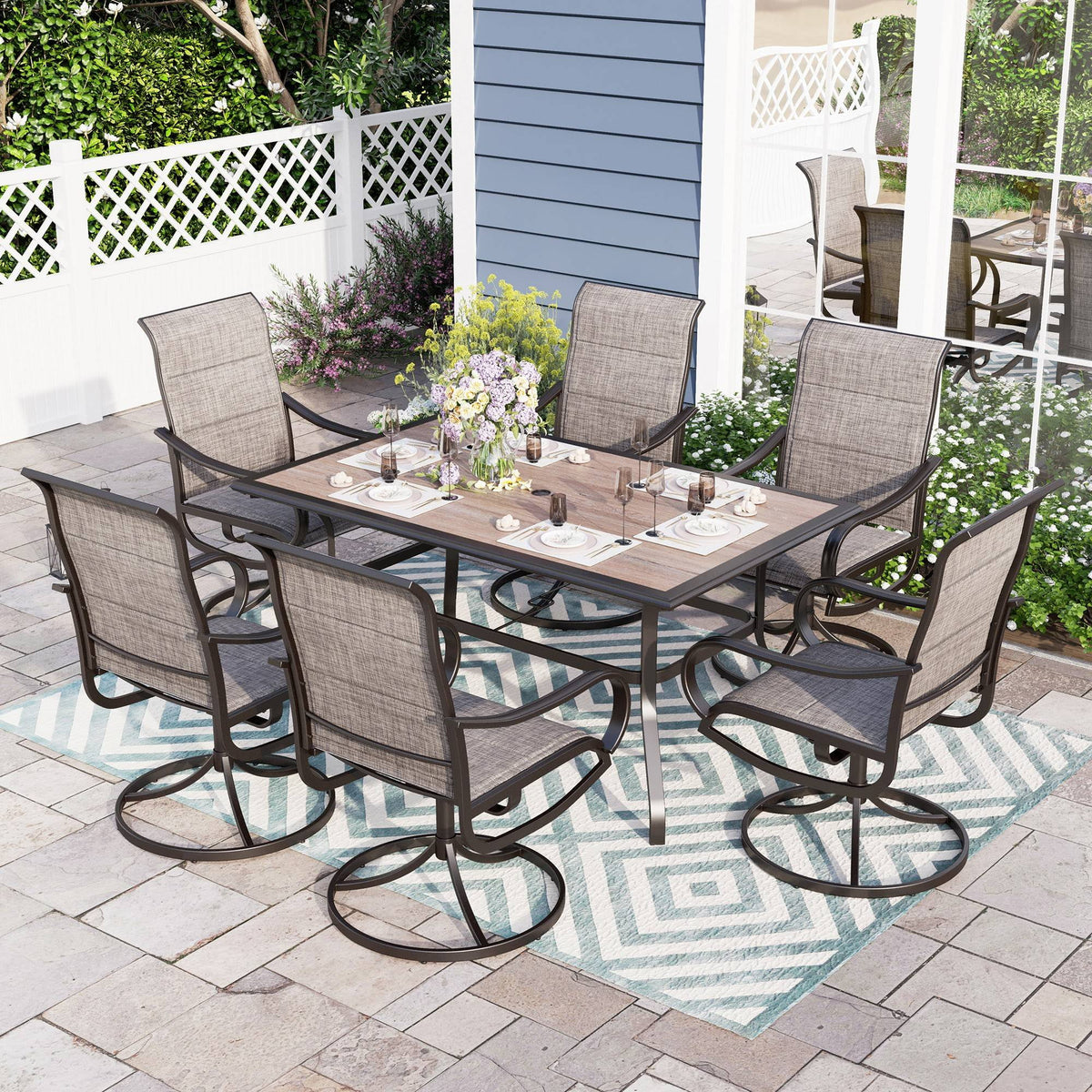 Outdoor Patio Dining Table for 6 Metal Frame Wood-Look Top Q230853