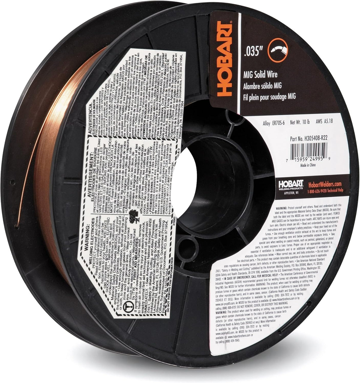 ER70S-6 Carbon-Steel Solid Welding Wire, 0.035-Inch, 10-Pound T7577