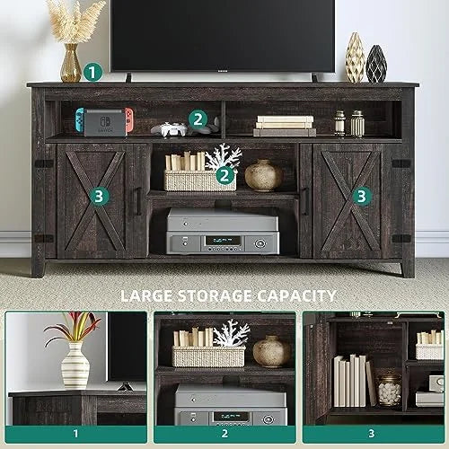 Farmhouse Barn Door TV Stand for 65 Inch TV Dark Rustic Oak I634232