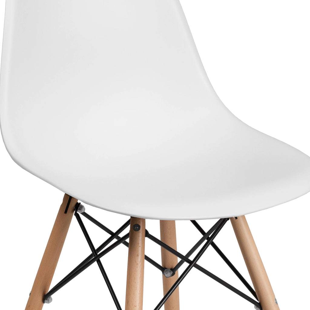 2 Pack White Plastic Chair with Wooden Legs Z39590