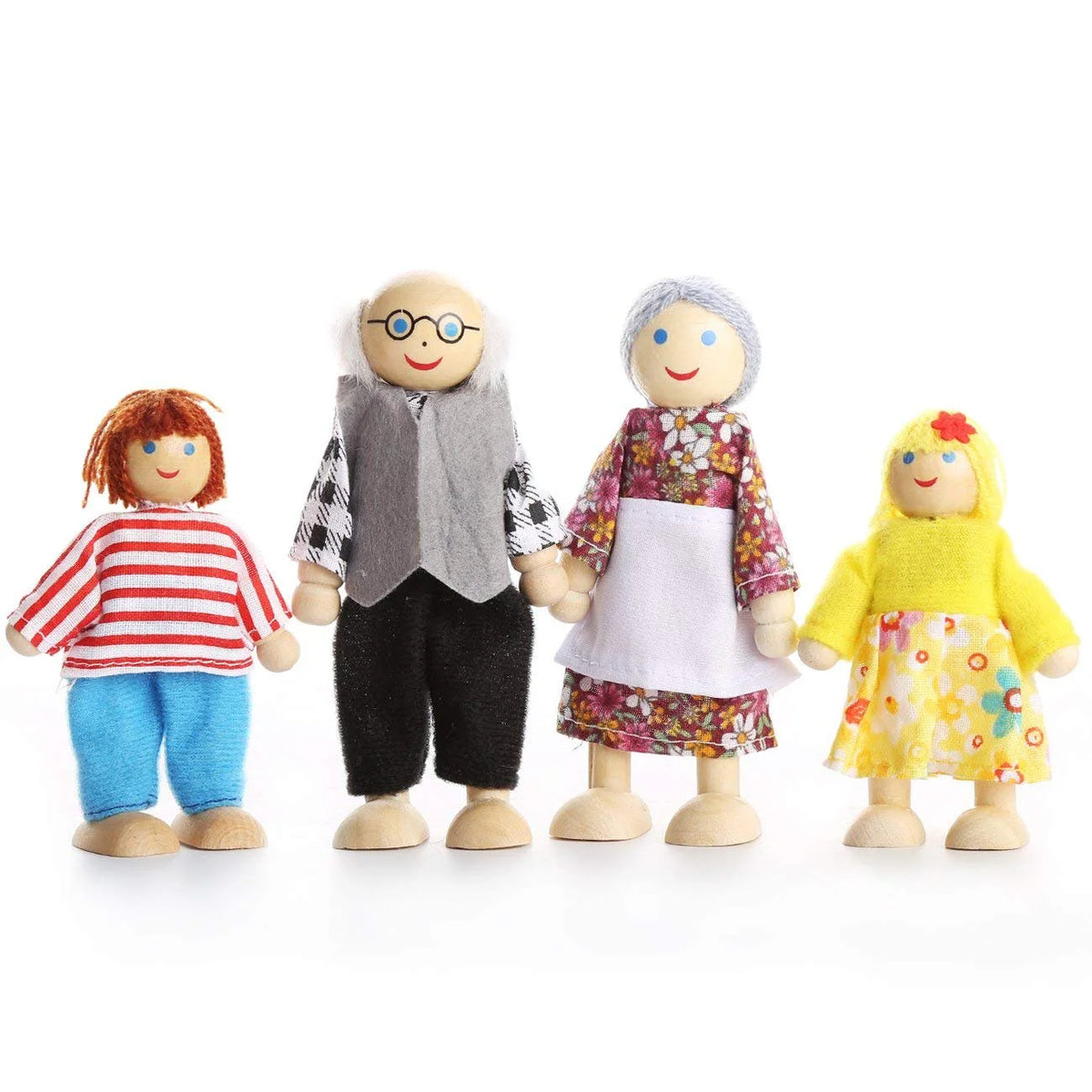 Wooden Dolls Playset Set of 7 People with Dog R41917