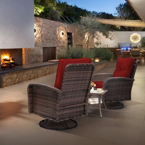 3 Piece Rattan Wicker Bistro Set with Glass Top Table M90793