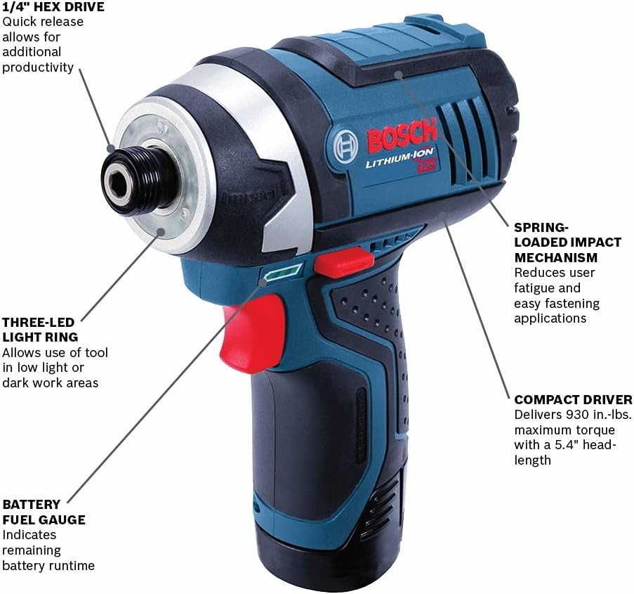 12V Max 1/4-Inch Hex Impact Driver Kit with 2 Batteries, Charger and Case E643763
