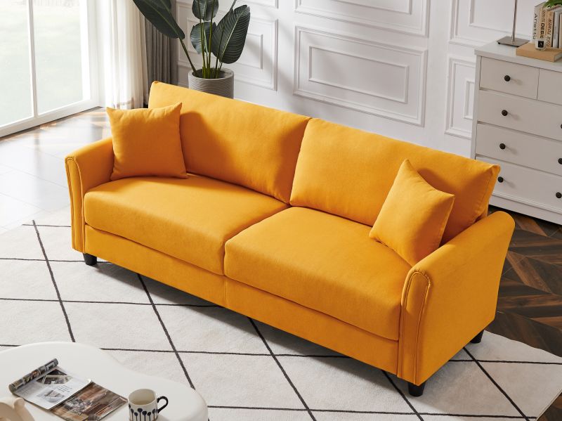 Blue Linen Loveseat Sofa with 2 Pillows V8646
