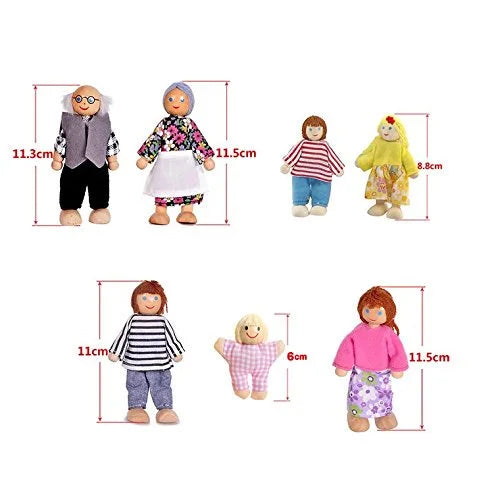 Wooden Dolls Playset Set of 7 People with Dog R41917