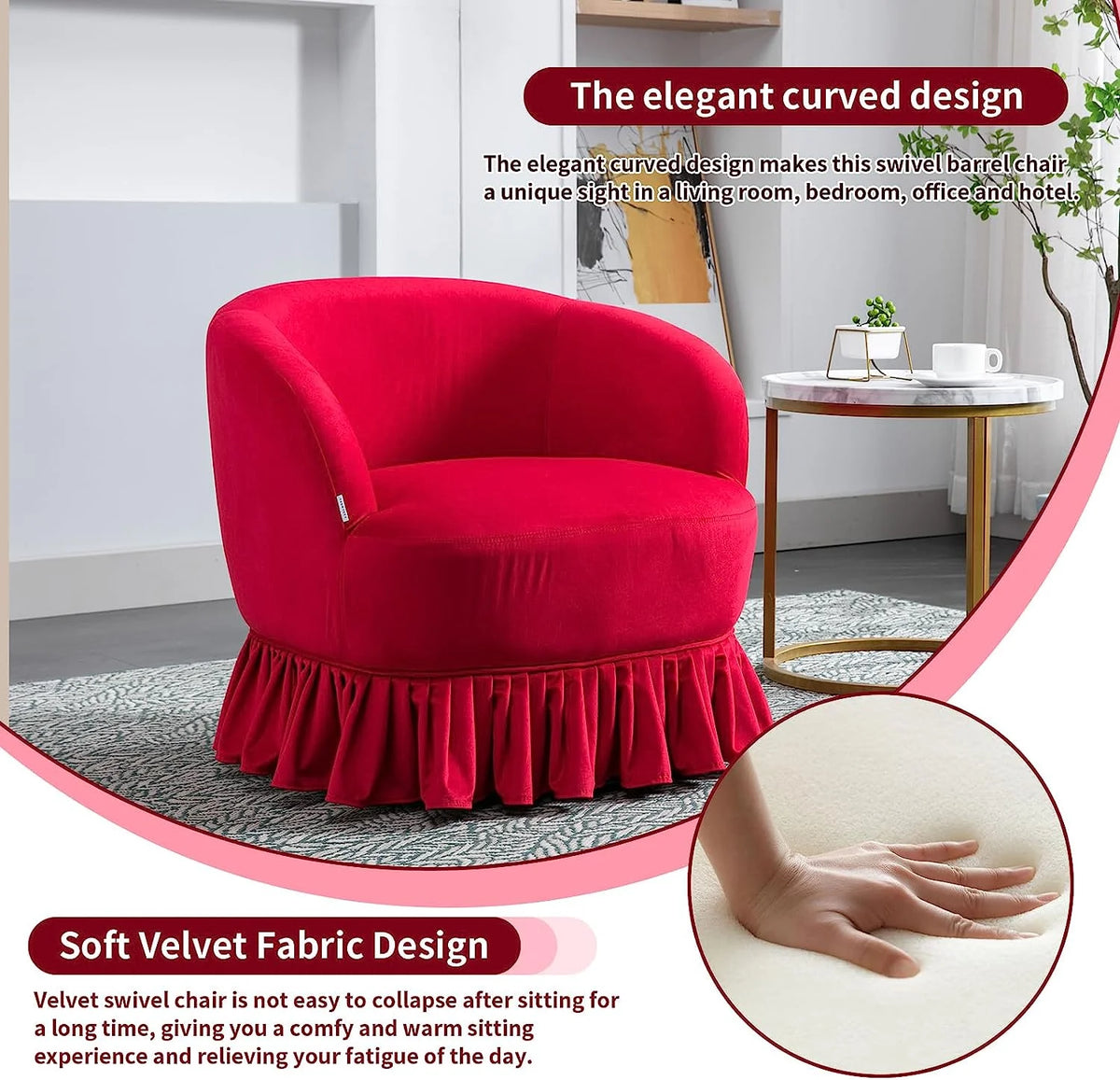 Red Velvet Swivel Barrel Chair L56482