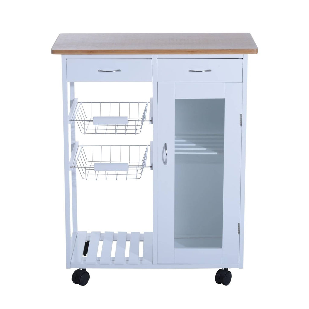 Rolling Kitchen Trolley Serving Cart with Drawers and Cabinet A205547