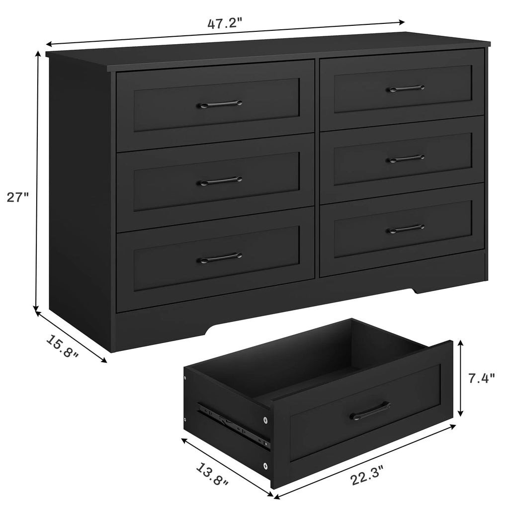 Black 6 Drawer Wood Dresser C531
