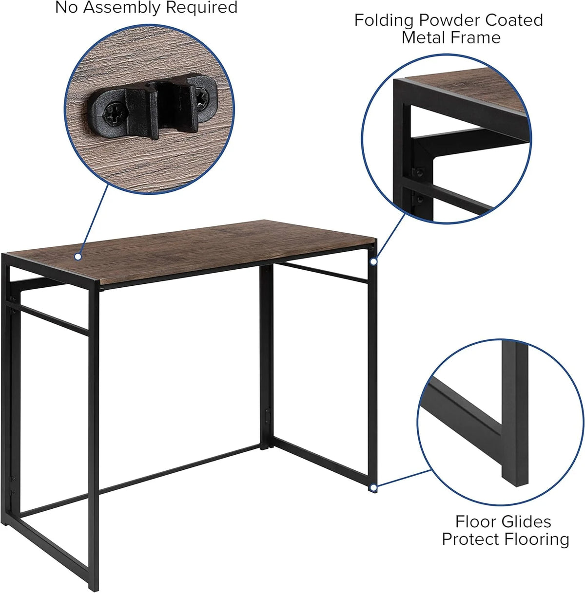 Folding Computer Desk with Rustic Wood Grain Finish and Metal Frame X492348