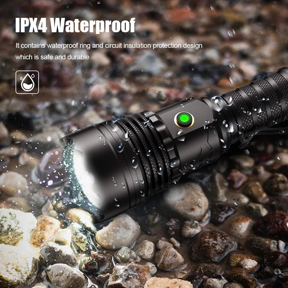 Rechargeable LED Flashlight 12000 Lumens Zoomable Handheld Spotlight with Lanyard and Hooks Y1174