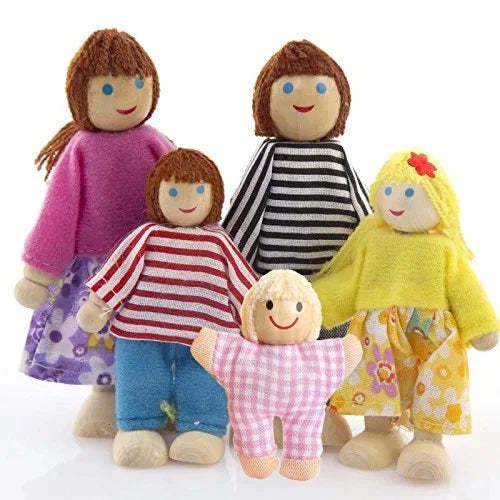 Wooden Dolls Playset Set of 7 People with Dog R41917