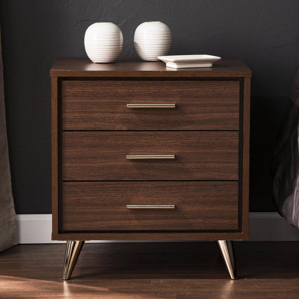 Walnut Bedside Table with Drawers I705