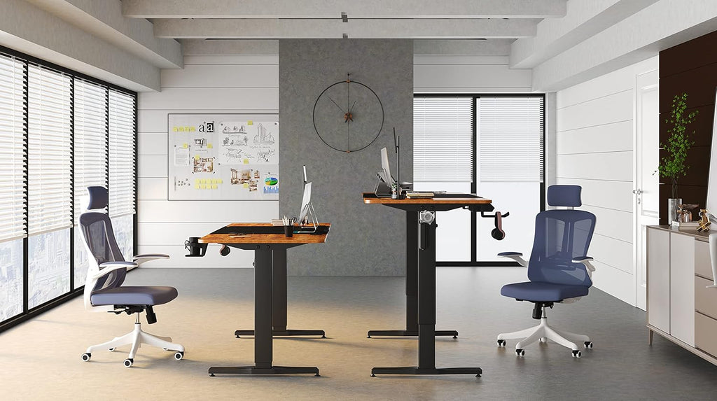 55 inch Adjustable Height Electric Standing Desk with Cup Holder, Headphone Hook, Cable Manager, Mouse pad, Walnut Wood V25906