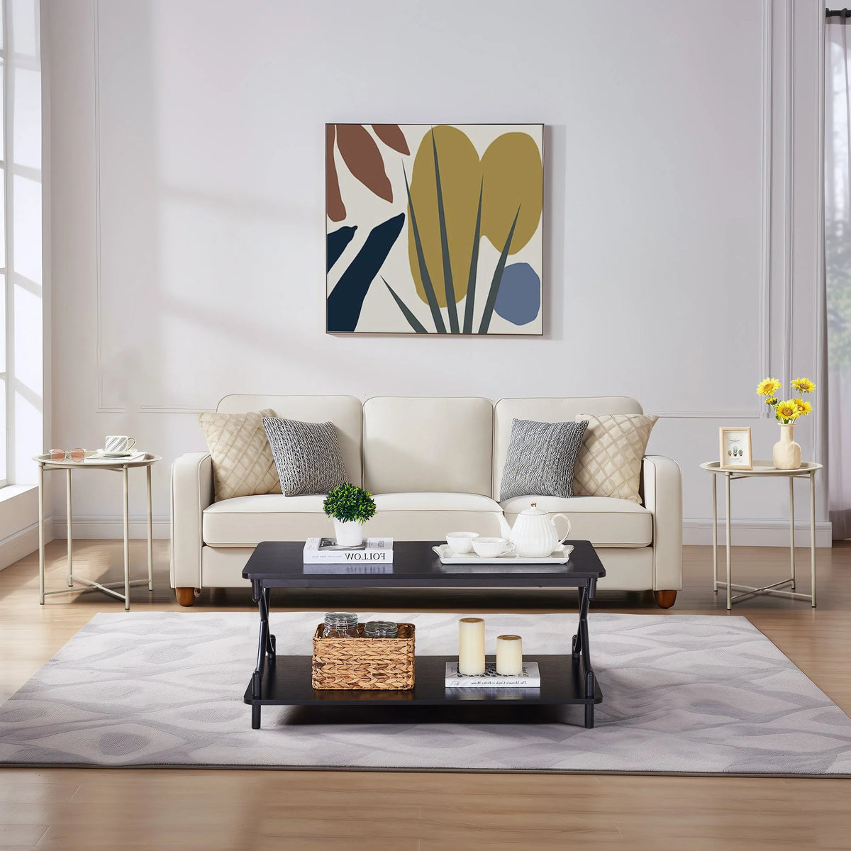 3-piece Coffee Table Set with Shelf and 2 Grey End Tables Z3006