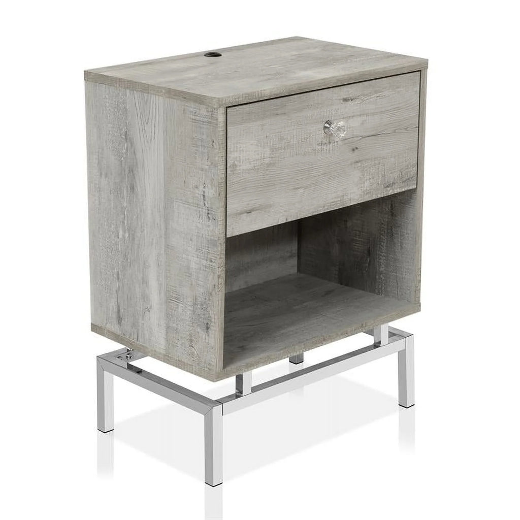 Light Gray Wood End Table with USB Port, Set of 2 K284