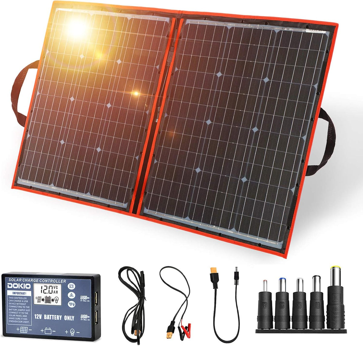 110W 18V Portable Foldable Solar Panel Kit Lightweight 6lb 29x21inch with Controller 2 USB Output Ports F25586