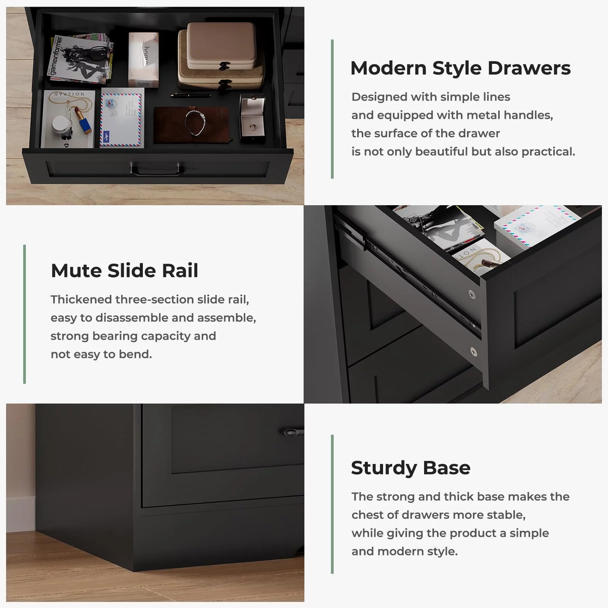 Black 6 Drawer Wood Dresser C531