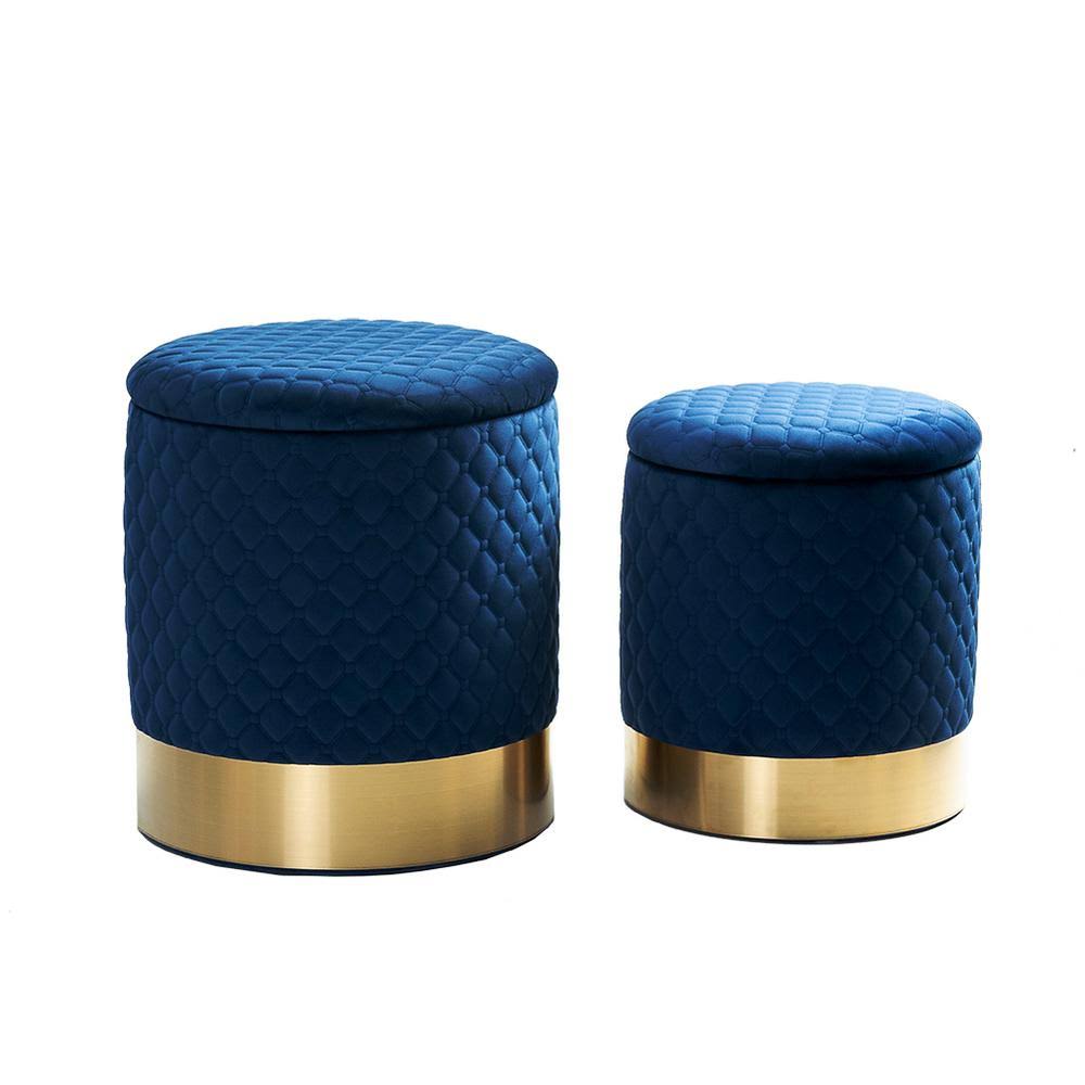 2 Piece Navy Velvet Storage Ottoman Set N4698