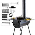 118 in. Wood Stove Alloy Steel Camping Tent Stove with Chimney Pipes & Gloves E120251