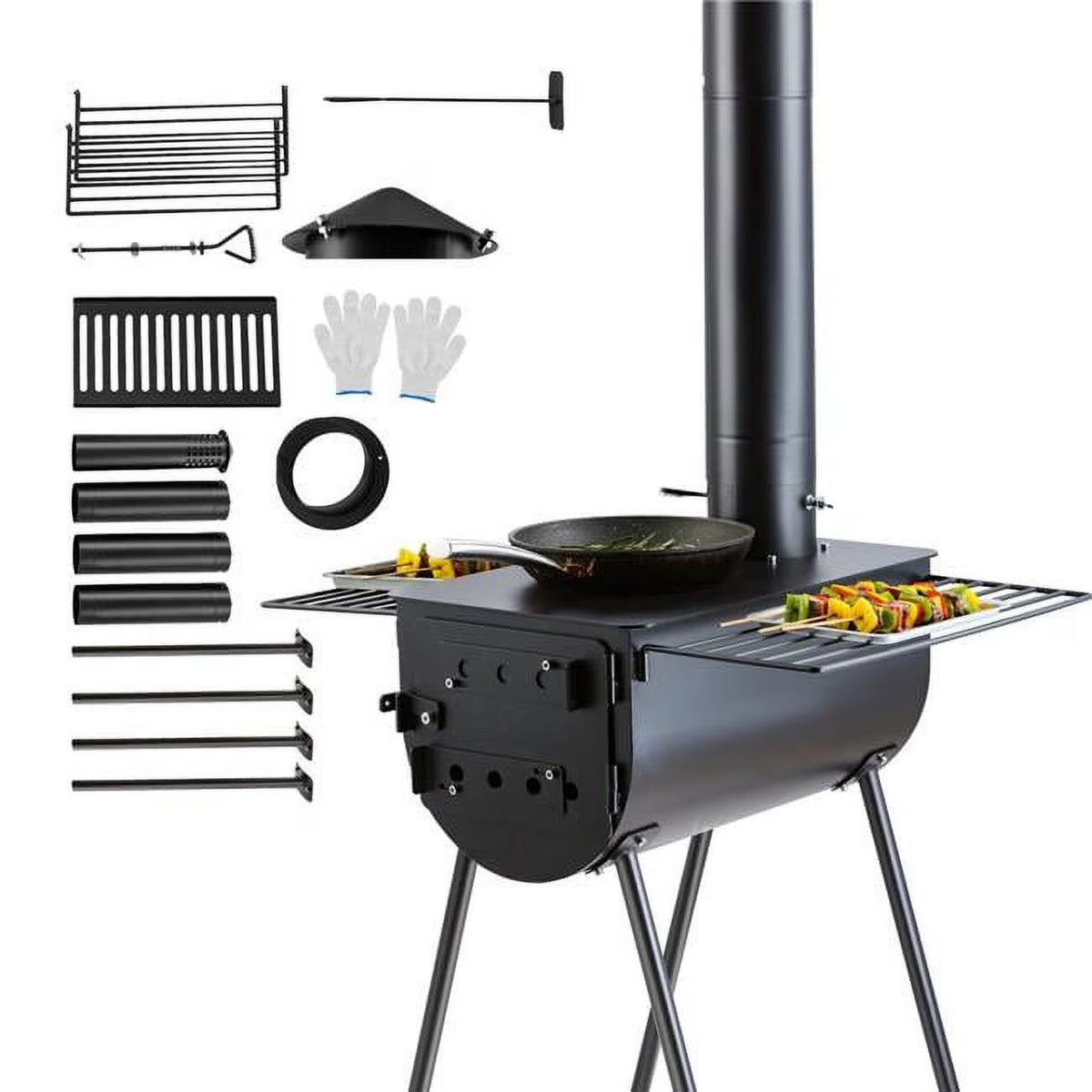 118 in. Wood Stove Alloy Steel Camping Tent Stove with Chimney Pipes & Gloves G8026