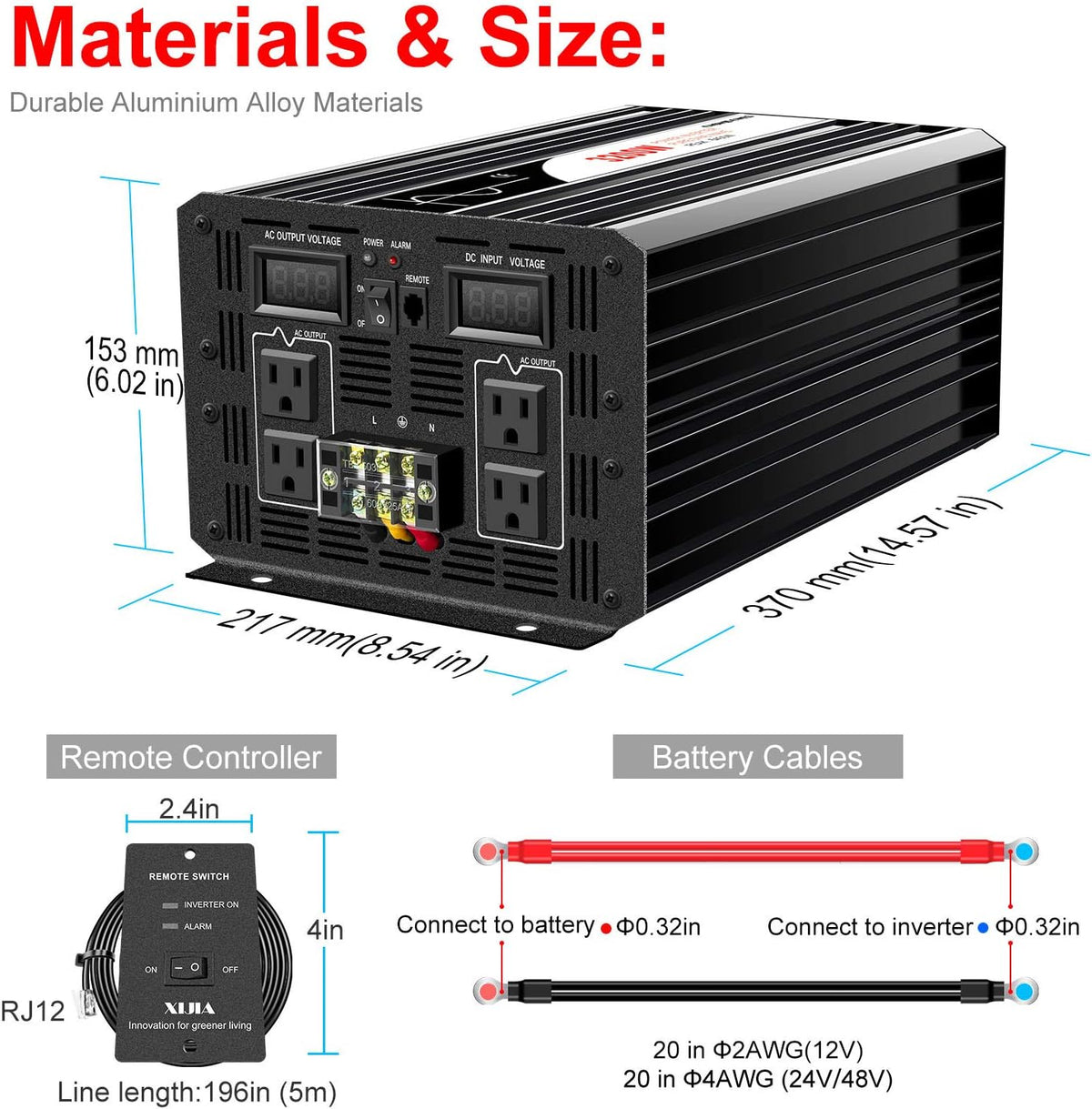 3000W 3200W Peak Power 6400W Pure Sine Wave Power Inverter DC 12V to 110V AC Converter 60HZ Solar Converter W204121