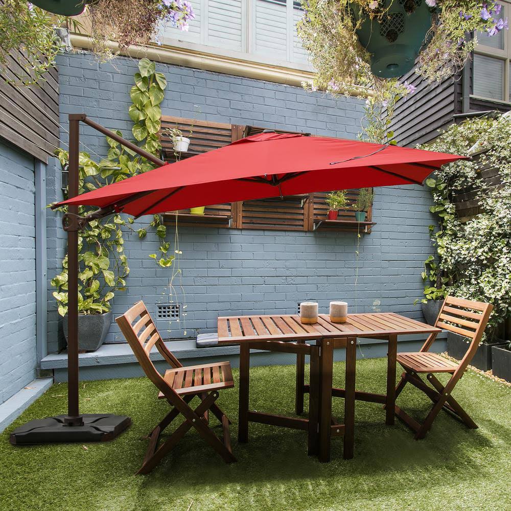 10 ft. x 10 ft. 360-Degree Rotating Aluminum Cantilever Patio Umbrella with Base Weight in Dark Red I7318