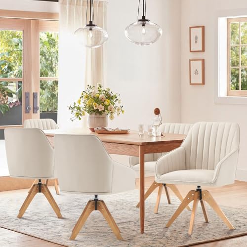 Beige Faux Linen Swivel Accent Chair with Arms Z91966