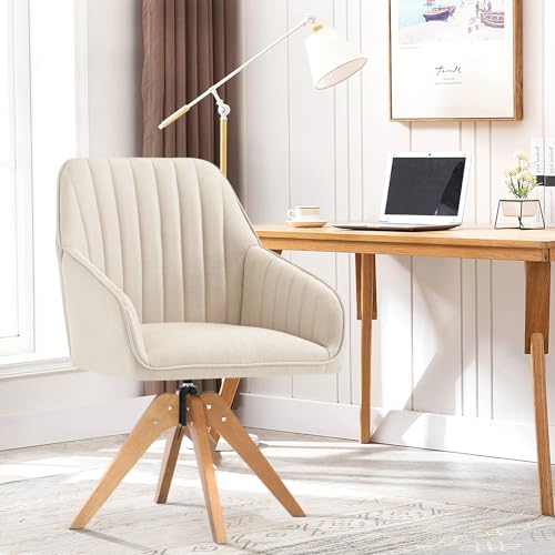 Beige Faux Linen Swivel Accent Chair with Arms Z91966