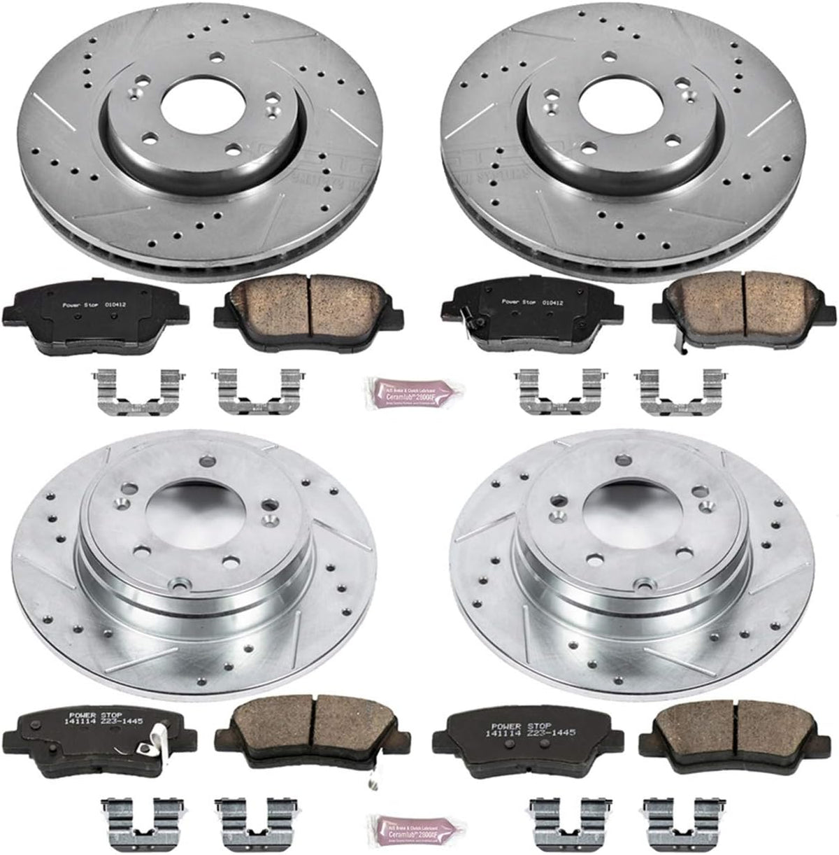 Front and Rear Carbon Fiber Brake Pads with Drilled & Slotted Brake Rotors Kit K173