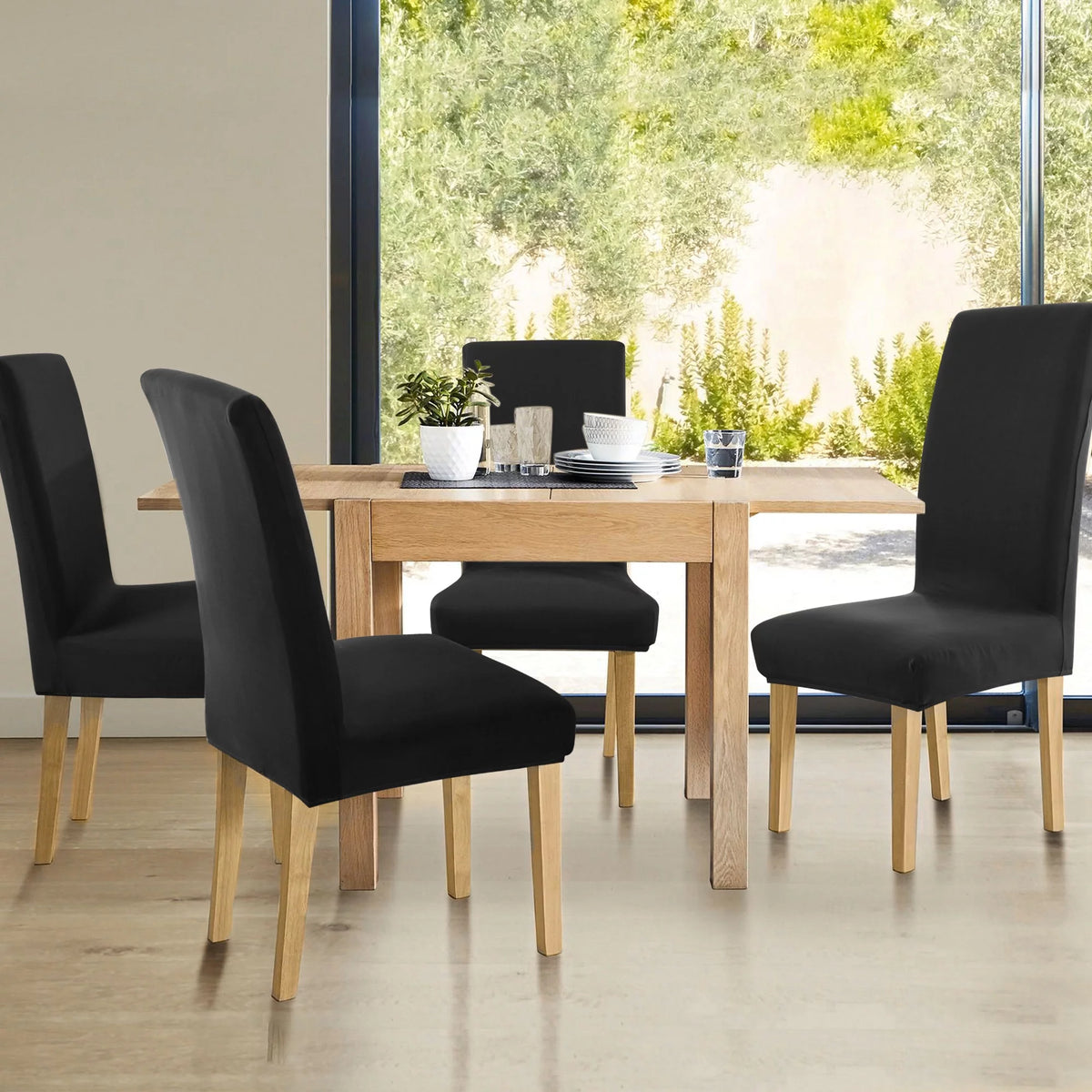 Black Stretch Spandex Dining Chair Covers Set of 4 U6902