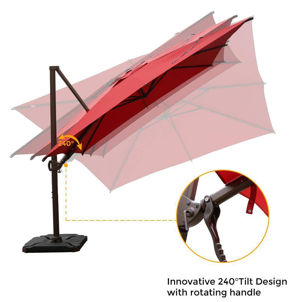 10 ft. x 10 ft. 360-Degree Rotating Aluminum Cantilever Patio Umbrella with Base Weight in Dark Red I7318