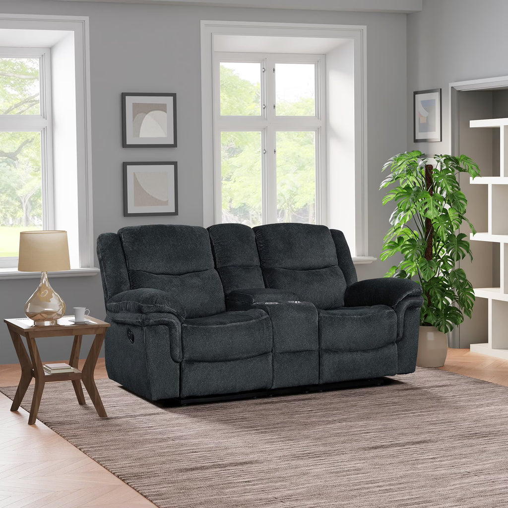 Dark Blue Manual Reclining Sofa with Storage O6886