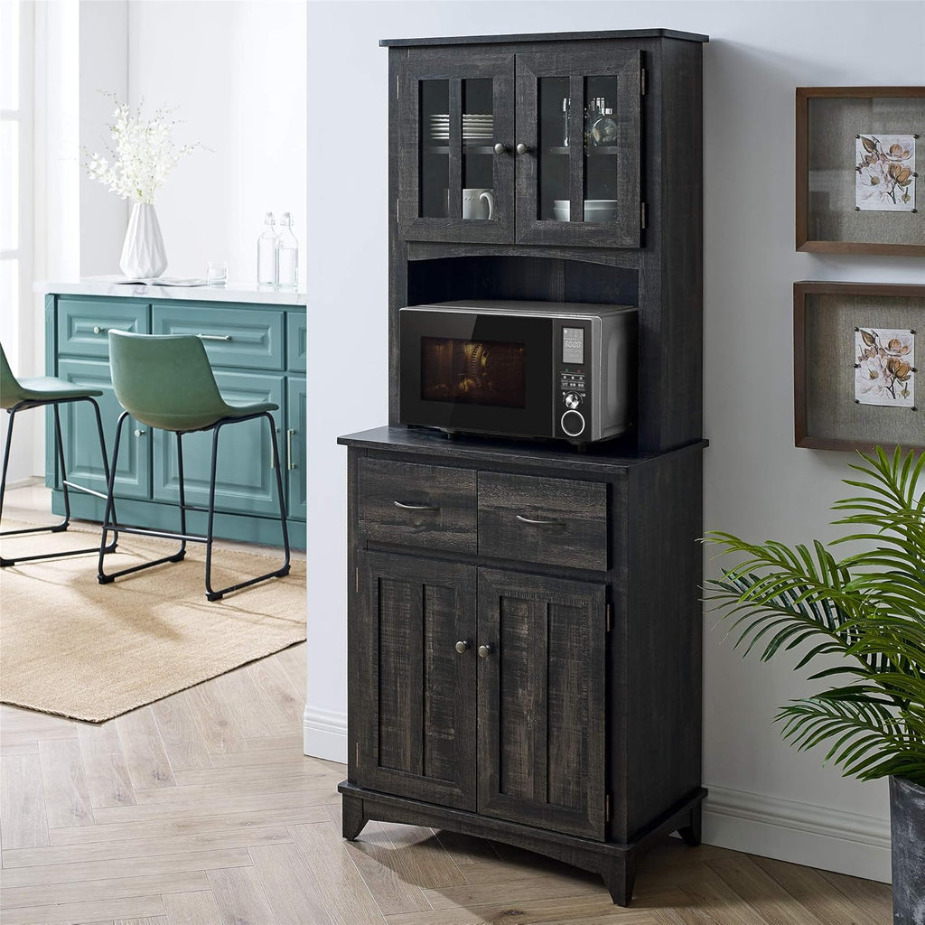 Gray Microwave Stand with Top and Bottom Cabinets X485