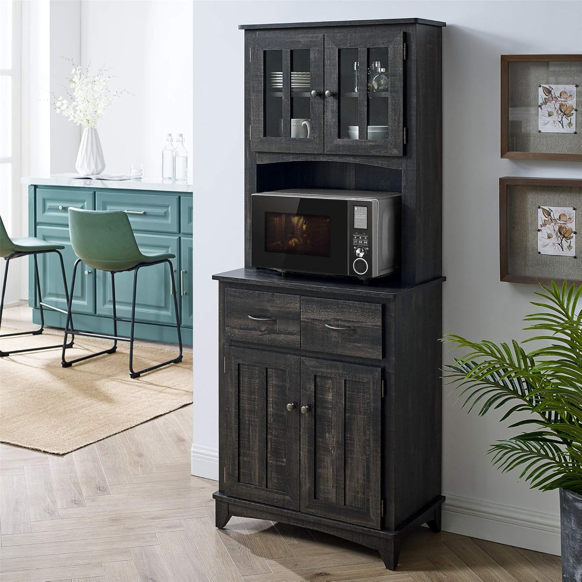 Gray Microwave Stand with Top and Bottom Cabinets X485