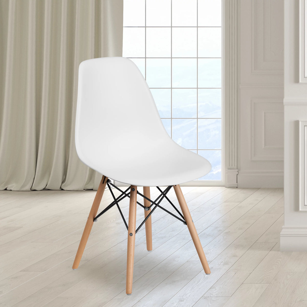 2 Pack White Plastic Chair with Wooden Legs I226439