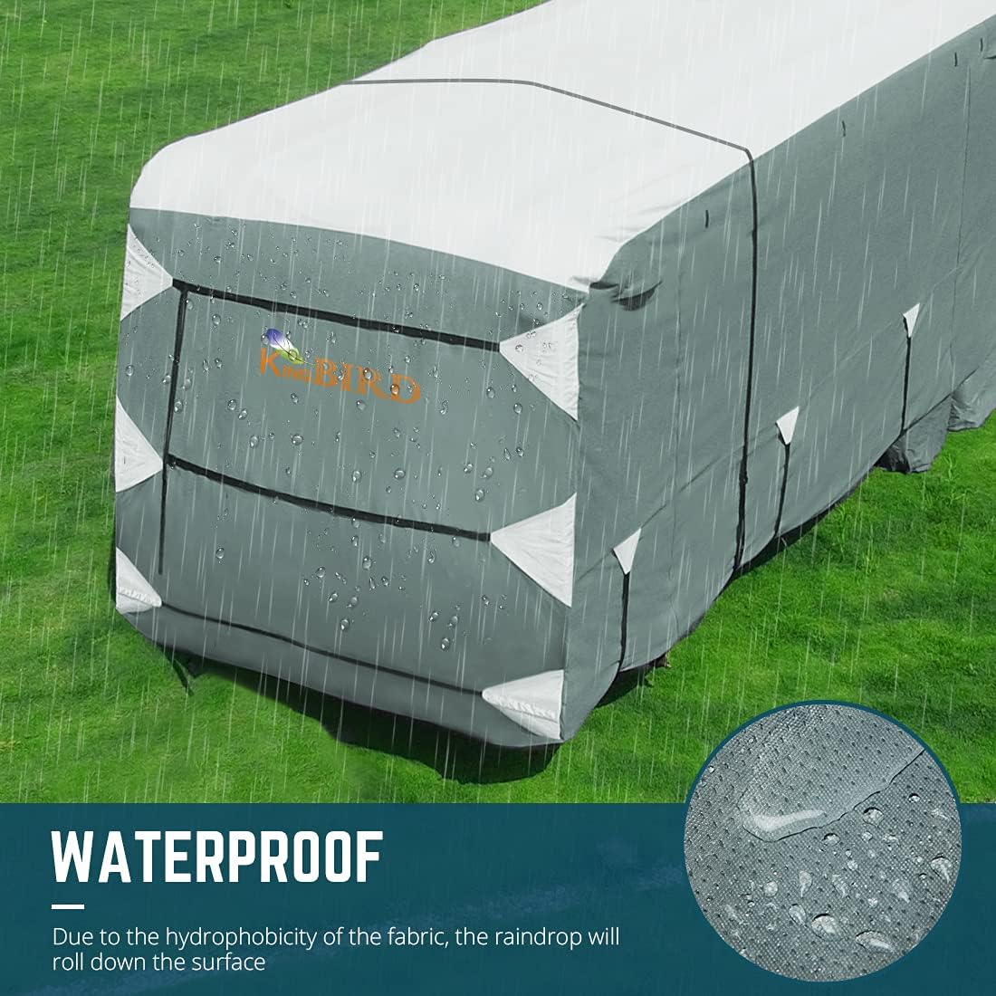 RV Cover, Extra-Thick 5 Layers Anti-UV Top Panel, Fits 30'-33' Motorhome, with 2Pcs Extra Straps & 4 Tire Covers B233