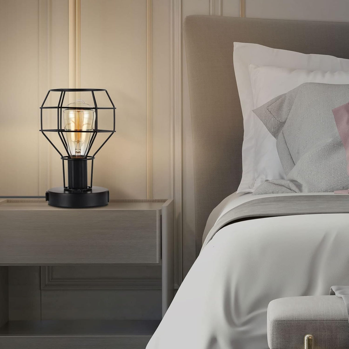 Black Industrial Table Lamp with USB Ports and AC Outlet J589
