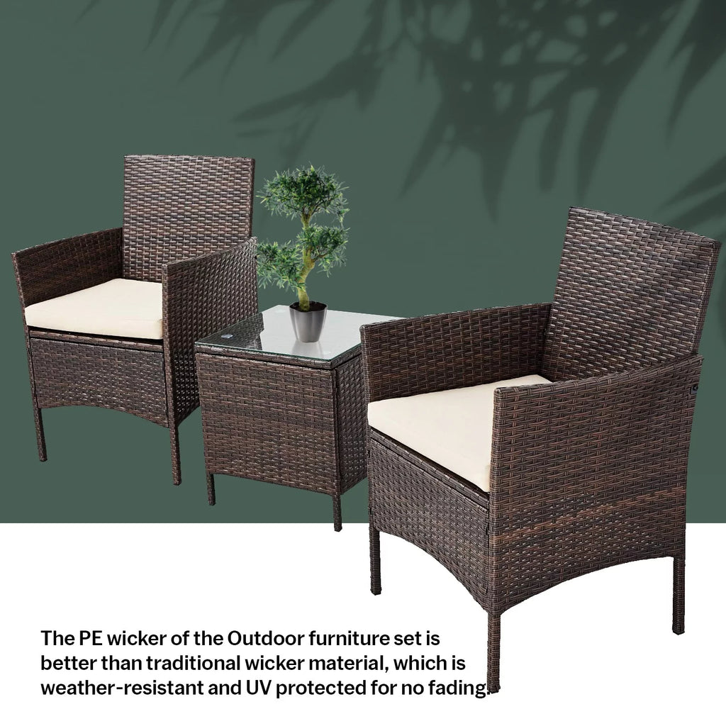 3 Piece Patio Rattan Furniture Set Beige D895